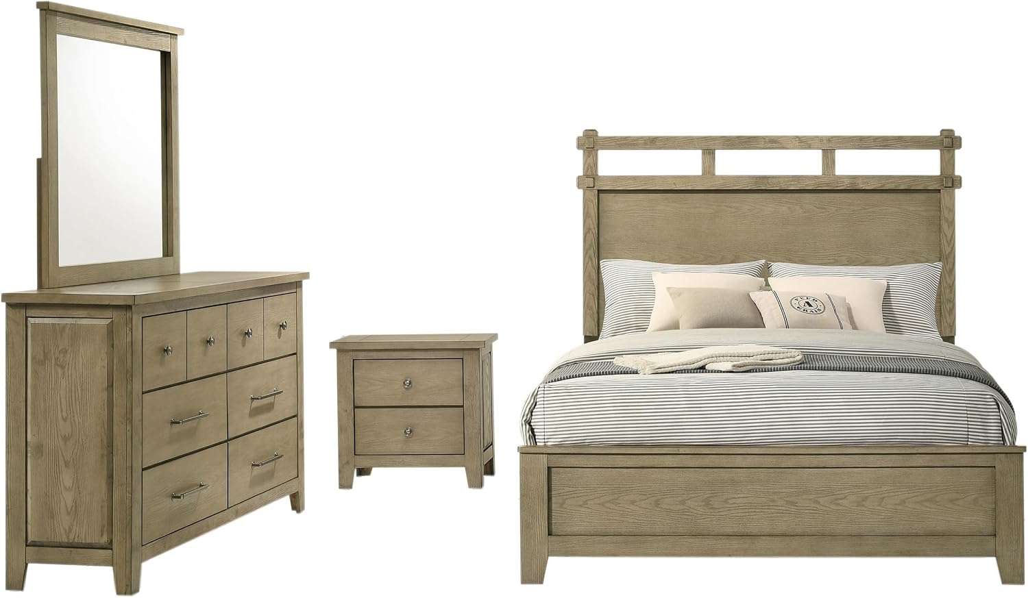 Coaster Home Furnishings - Hazlewood - Wood - 4-Piece Bedroom Set with Rustic Style, Slatted Headboard and Metallic Accent - Bedroom - Eastern King Size - Vineyard Oak - 207531KE-S4