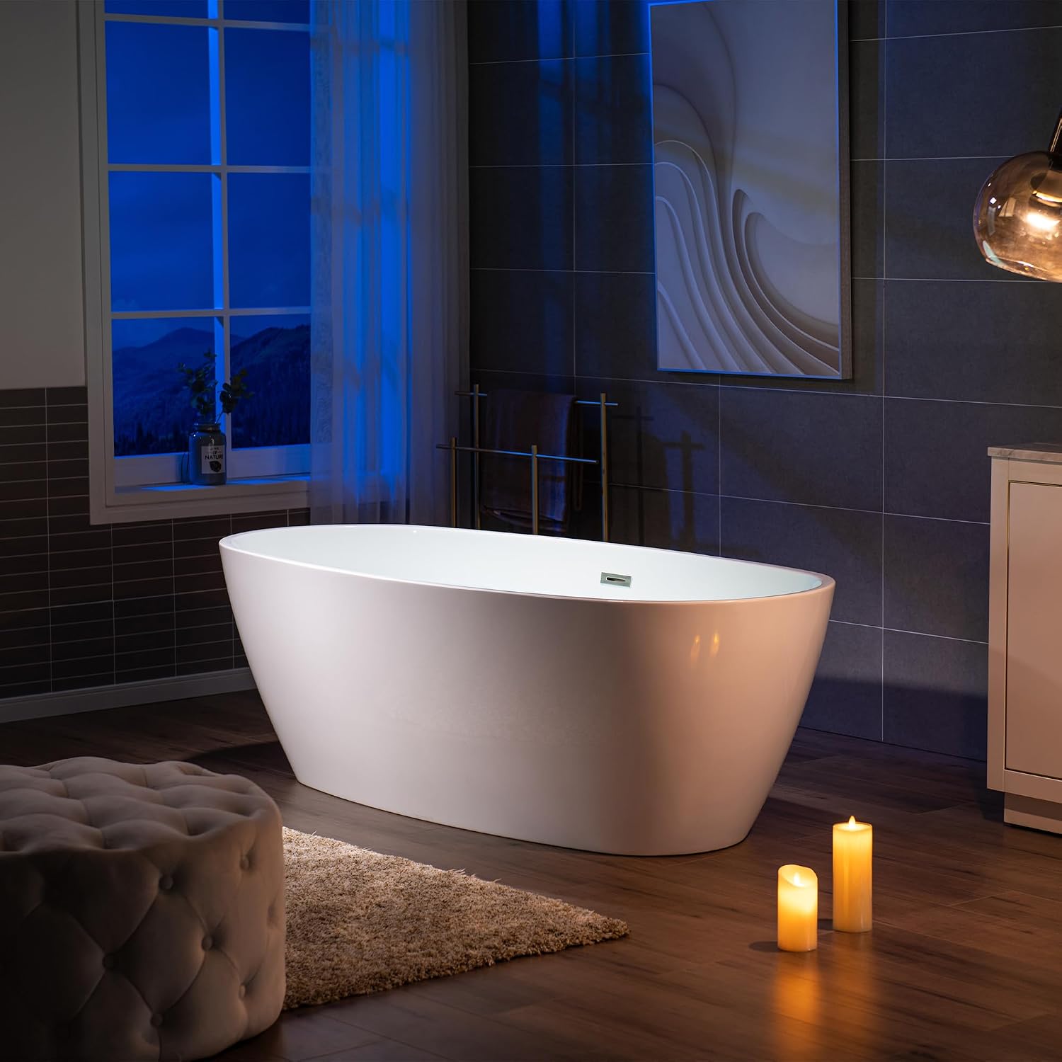WOODBRIDGE 71' Acrylic Freestanding Bathtub Contemporary Soaking Tub, White Acrylic,Chrome Drain/Overflow