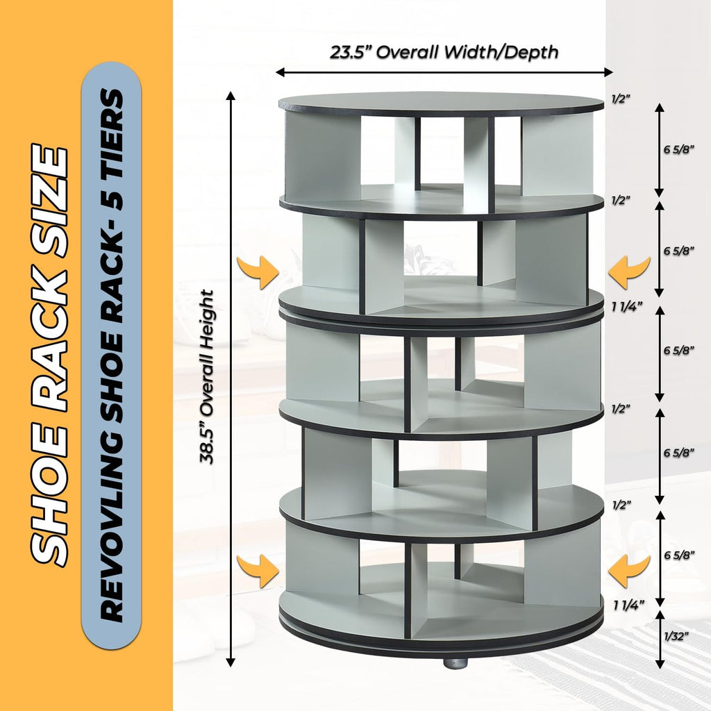 Kings Brand Furniture - 5-Tier Rotating Shoe Rack, 360° Revolving Lazy Susan Spinning Shoe Rack Tower Storage Organizer for Closet Entryway Bedroom Hallway, Green