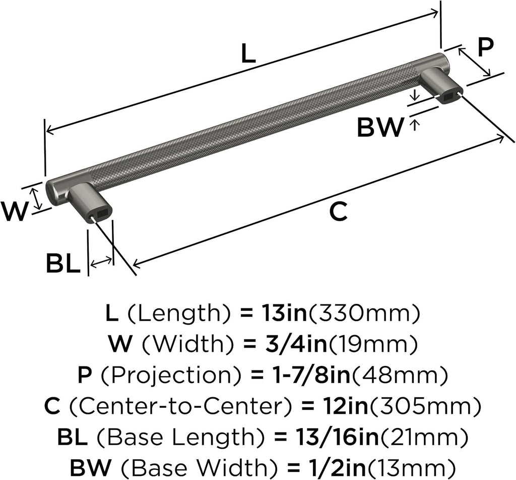 Amerock BP54070GM | Gunmetal Appliance Pull | 12 inch (305mm) Center-to-Center Cabinet Handle | Bronx | Furniture Hardware