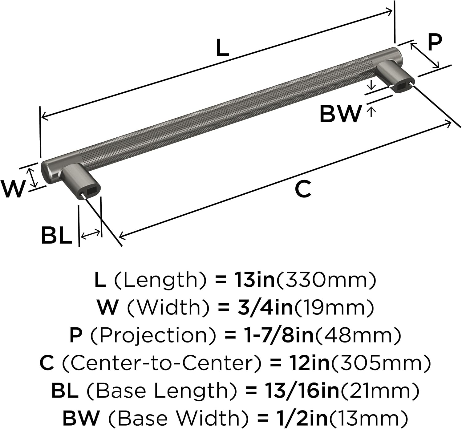 Amerock BP54070GM | Gunmetal Appliance Pull | 12 inch (305mm) Center-to-Center Cabinet Handle | Bronx | Furniture Hardware
