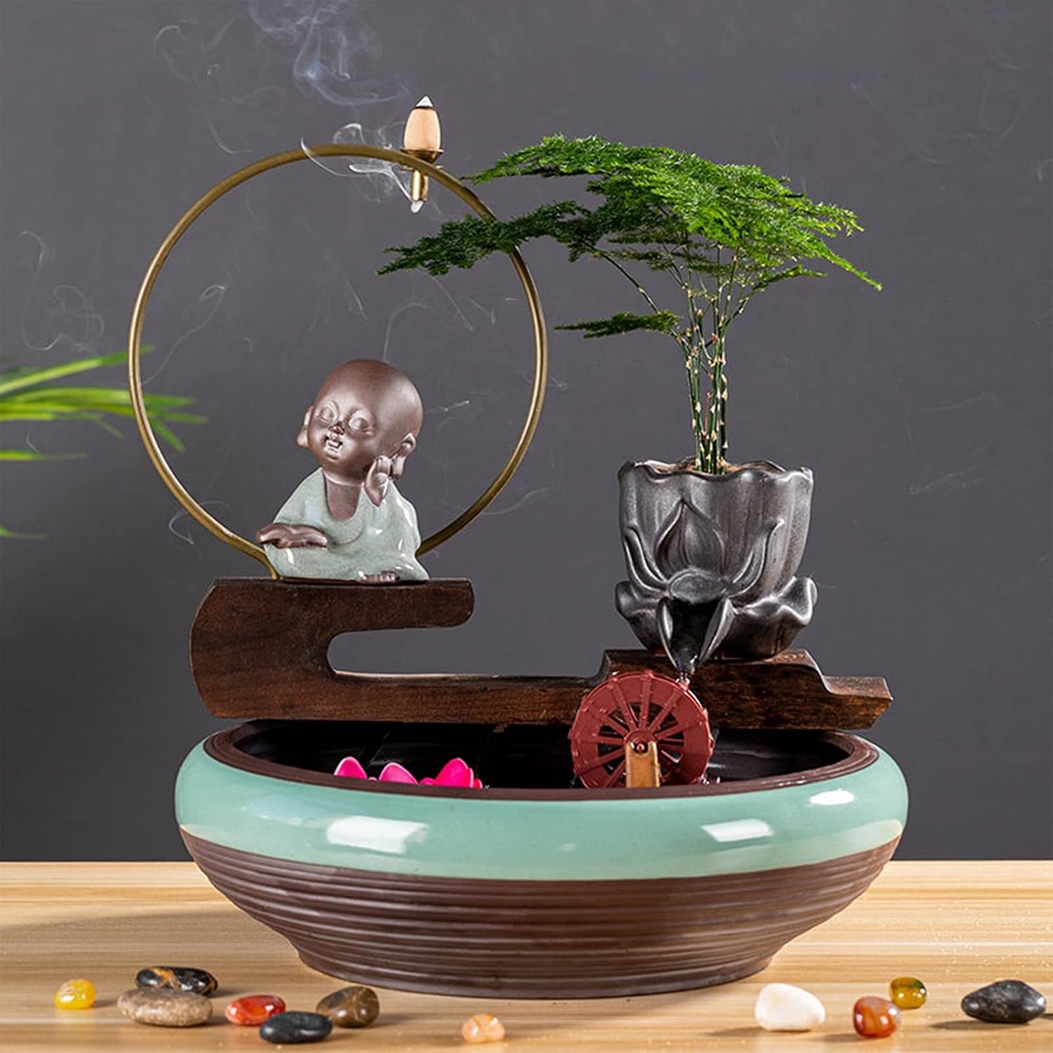 Indoor Waterfall Fountain Tabletop Fountain Waterfall Creative Fountain Office Desktop Decoration Home Living Room Fish Tank Decoration Opening Gift Tabletop Fountains De,A