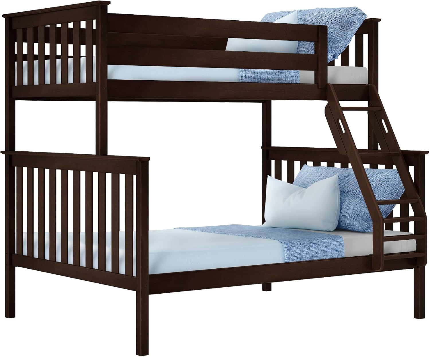 Max & Lily Bunk Bed Twin Over Full Size with Ladder, Solid Wood Platform Bed Frame with Ladder for Kids, 14' Safety Guardrails, Easy Assembly, No Box Spring Needed, Espresso