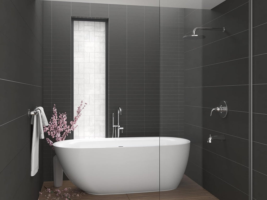 ANZZI Freestanding Bathtub 67 in Acrylic Glossy White Flat Bottom Soaking Tub, Ami Series One-Piece, Center Drain, Polished Chrome Overflow, Slip-Resistant Floor, Leveling Adjustable Feet | FT-AZ401