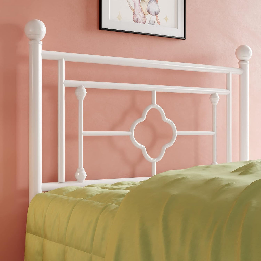 HOOMIC 14 Inch Twin Size Metal Platform Bed Frame, Vintage Victorian Style, Wrought Iron Headboard and Footboard/Mattress Foundation for Storage/No Box Spring Required/Easy Assembly/White