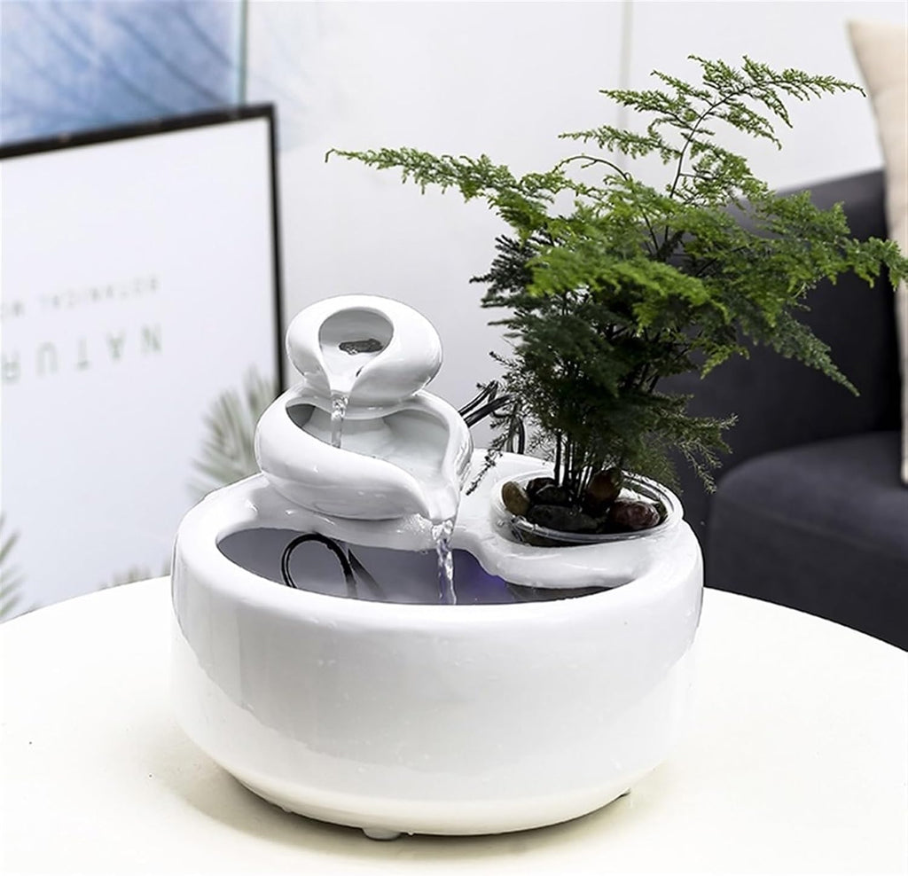 Ceramics Tabletop Water Fountain with Crystal Ball for Indoor Use, Tabletop Fountain Relaxing Ambient Sound Flowing Ornaments Fish Tank Fountain(White,with Atomizer-D)
