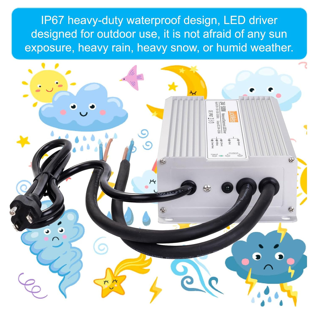 LED Driver 24V 500W Waterproof Power Supply AC90-130V to DC24V20.8A Low-Voltage IP67 Transformer Suitable for Street Lights Lawn Lights LED Outdoor Landscape Lighting Waterproof Transformer