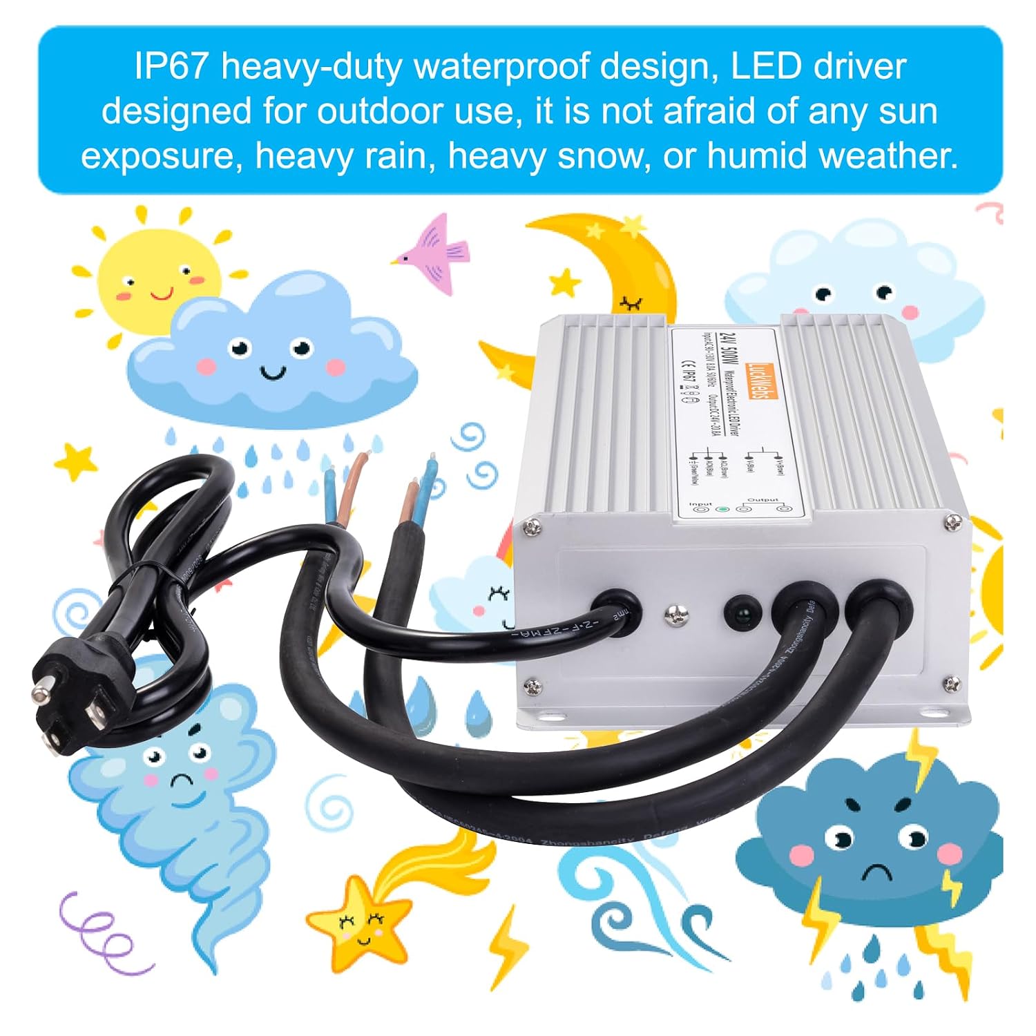LED Driver 24V 500W Waterproof Power Supply AC90-130V to DC24V20.8A Low-Voltage IP67 Transformer Suitable for Street Lights Lawn Lights LED Outdoor Landscape Lighting Waterproof Transformer