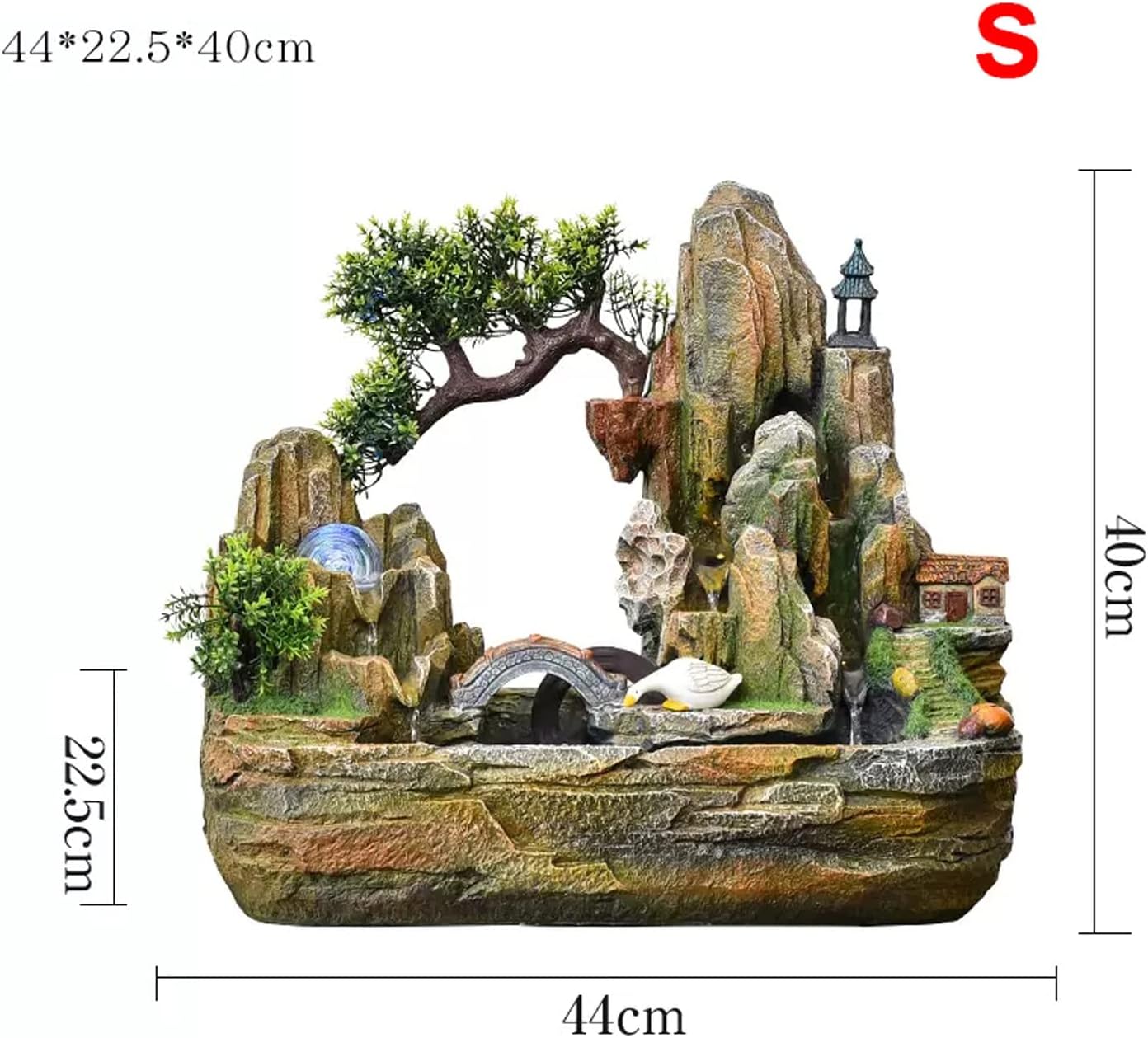 Desktop Fountain Indoor Fountain Tabletop Waterfall Rockery Fake Trees Relaxation Water Feature for Home and Office Spaces Decor(Small)