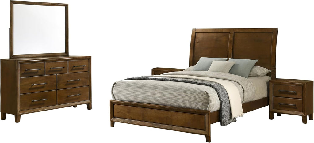 New Classic Furniture Ballard 5-Piece Wood Queen Bedroom Set with 2-Nightstands, Walnut Brown
