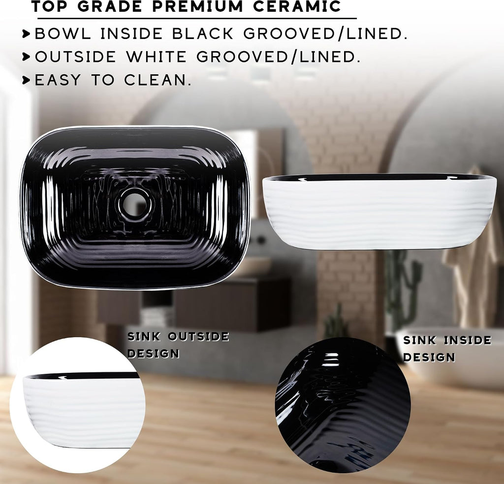 Strictly Sinks 18 Inch Rectangular Vessel Sink - Modern Ceramic Countertop Bathroom Sink – Easy to Install Above Counter Luxurious Bathroom Vessel Sink (18-3/8″ W x 13″ L x 5-5/16″ H)
