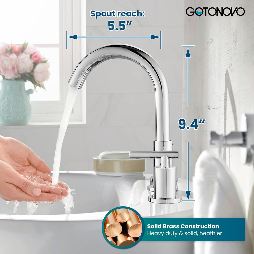 gotonovo 3 Hole 2 Handles Lavatory Basin Bathroom Sink Faucet with Shower Faucet Set Bathroom Shower Head and Handle Set Polished Chrome