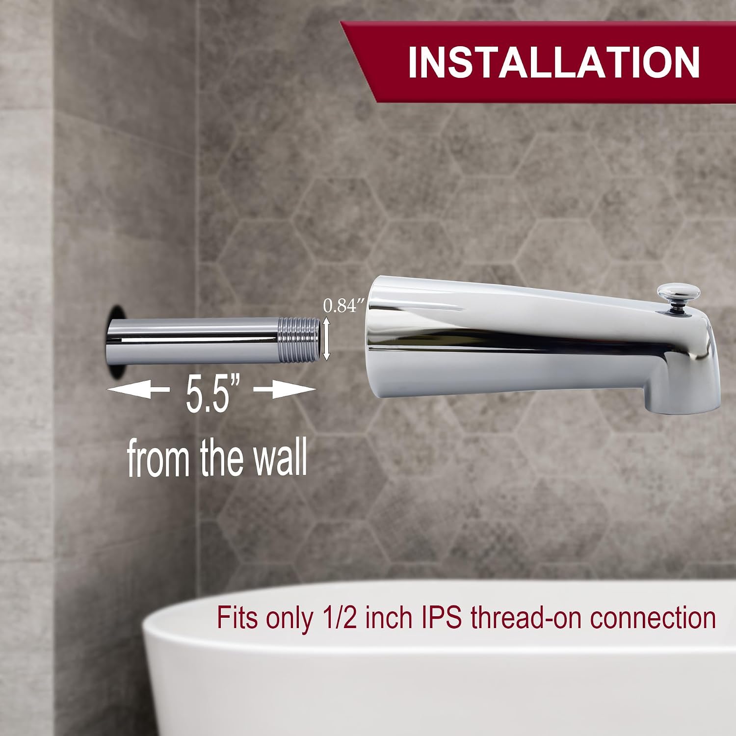 Westbrass E507D-1F-25-26 E507D-1F 7' Reach Wall Mount Tub Spout with Diverter, 25-Pack, Polished Chrome, 25 Count