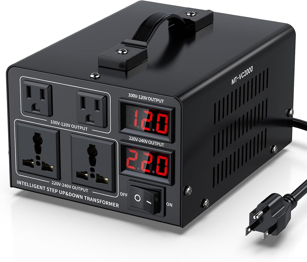 2000W Voltage Converter Transformer(110V to 220V or 220V to 110V) Step Up/Down Converter 110/120 Volt - 220/240 Volt w/US Power Cord,Circuit Breaker Protection, LCD Screen Display