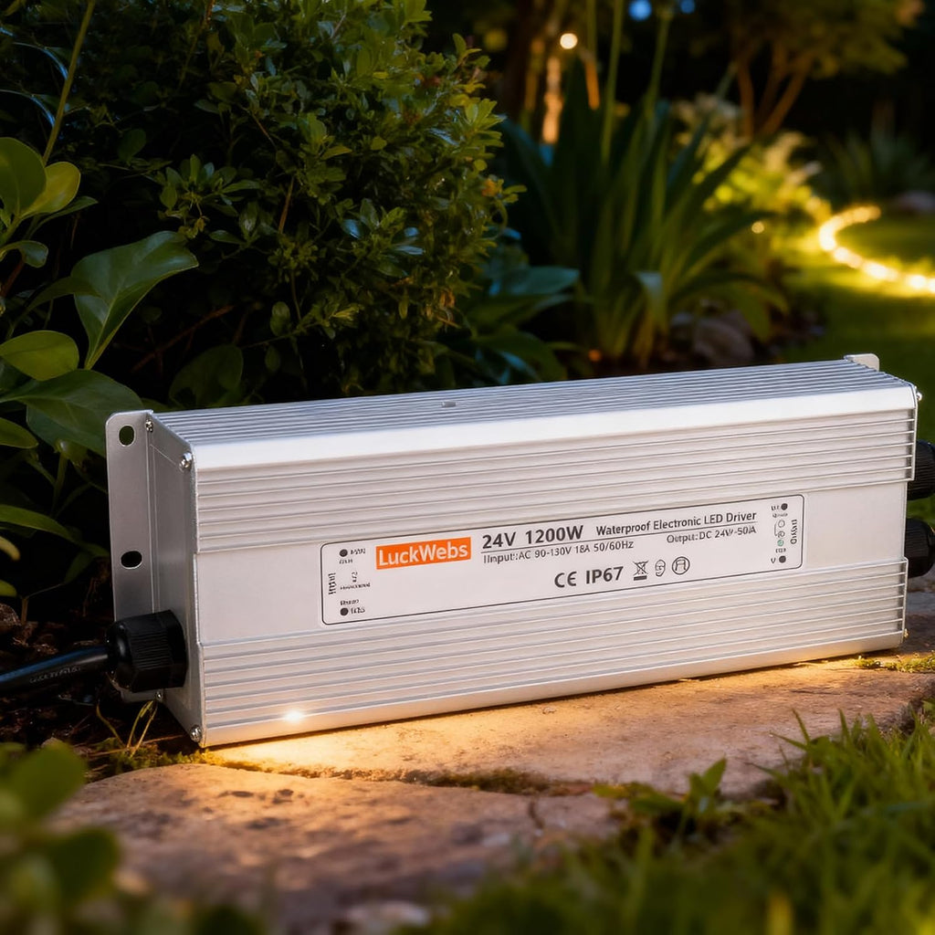 LED Driver 24V 1200W Waterproof Power Supply AC 90-130V to DC 24V50A Low-Voltage Transformer IP67 Rated Converter Suitable for High-Power LED Lighting and Any 24V DC Equipment
