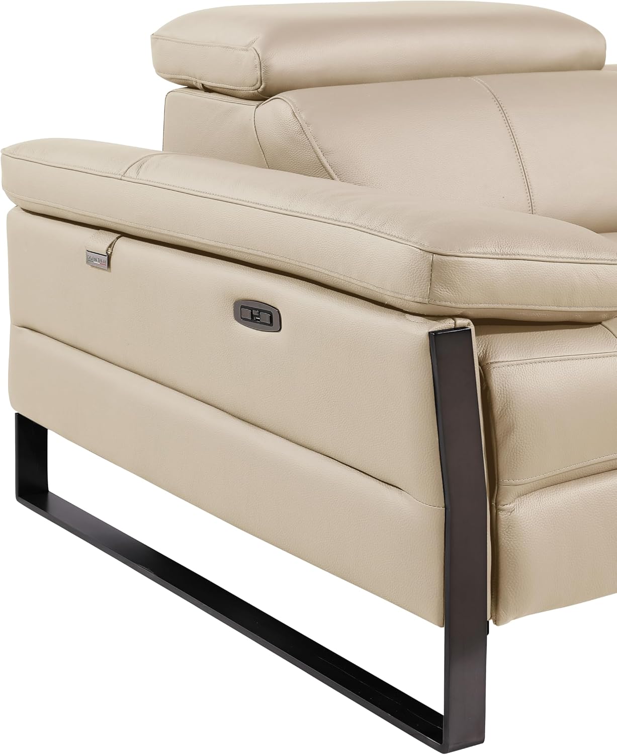 BlackJack Furniture Antonio 8 Piece U Shaped Power Reclining Sectional Sofa, Modular Couch with Top Grain Italian Leather, 4 Electric Recliners, USB & Wireless Chargers, Storage Console, Beige
