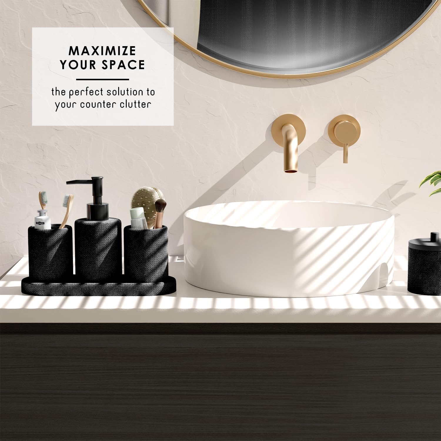 Hearth & Harbor Bathroom Set - Black Bathroom Accessories Set, 19PC Bathroom Accessory Set, Bathroom Sets with Shower Curtain Set, Soap Dispenser & Toothbrush Holder