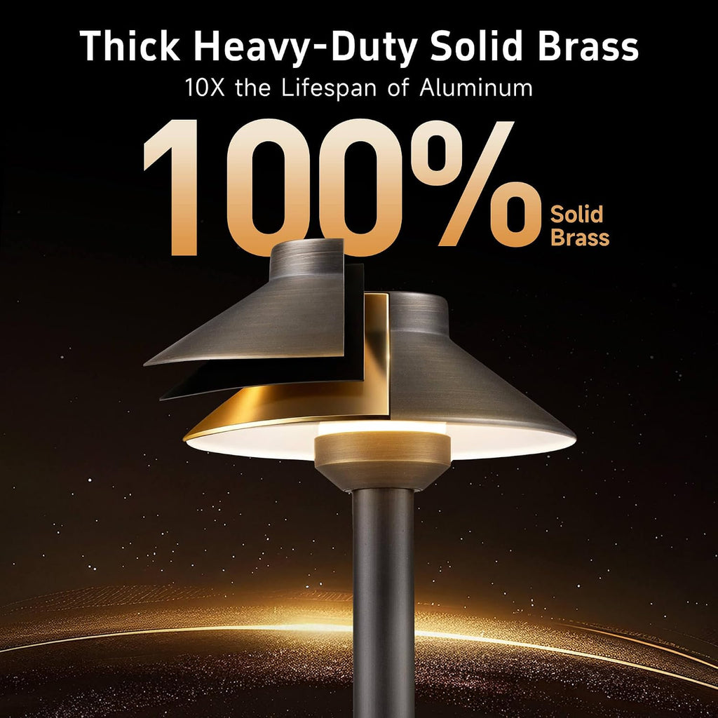 Gardenreet Low Voltage Landscape Lighting Brass - 12v Pathway Lights Waterproof, Hard Wired Path Light Outdoor, Mushroom Bronze for Exterior Area Patio with 3W 4000K Neutral White G4 Bulb (4 Pack)
