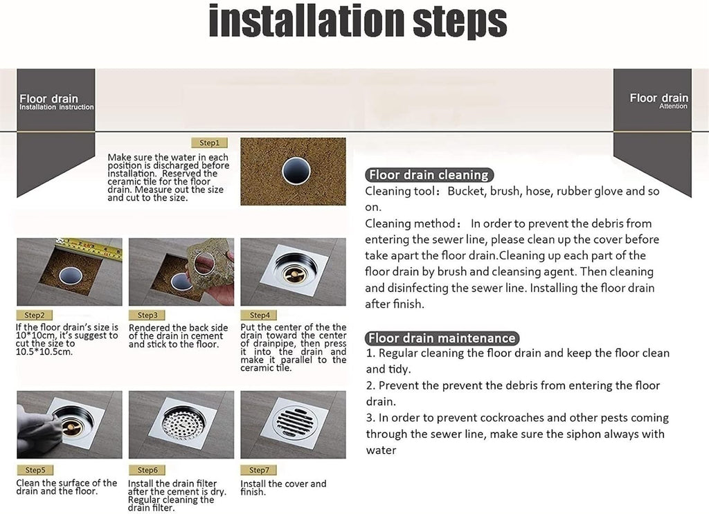 4 Inch Invisible Shower Floor Drain Brass Shower Drain with Tile Insert Grate Removable Cover Hair Catcher Strainer, Square Floor Drainer with Hair Strainer for Kitchen Washro,Gold