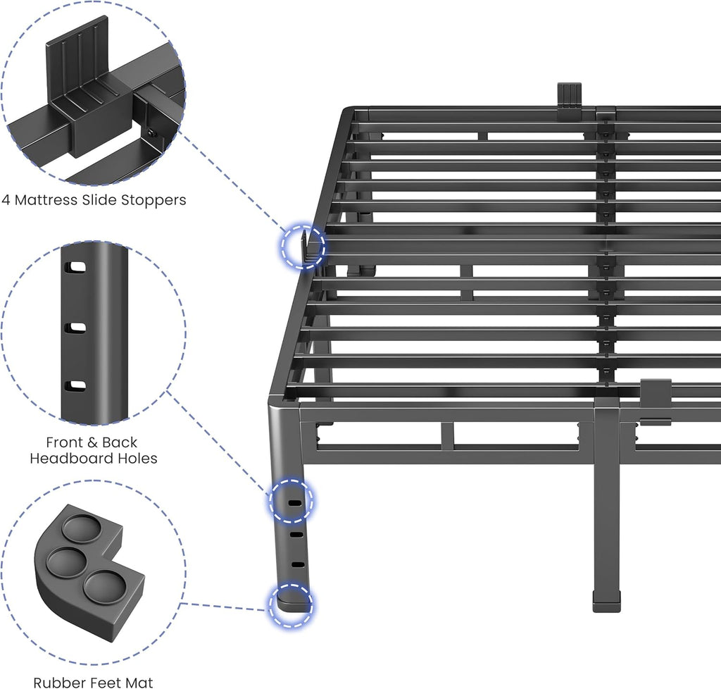 NKZ Twin XL Size Bed Frame 18 Inch, Metal Bed Frame & Box Spring 2 in 1 Platform with Round Corner Legs, 4000Lbs Heavy Duty Tall Metal Frame, Headboard Hole, Noise-Free, Easy Assembly