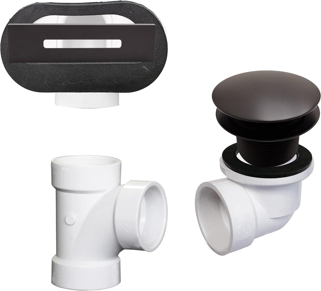 Westbrass D560RK-12 SCH. 40 PVC 1-1/2' Coarse Thread Plumber's Pack Tip-Toe Bathtub Drain Plug with Linear Overflow Faceplate, Tee & Elbows, Oil Rubbed Bronze (20-Pack)