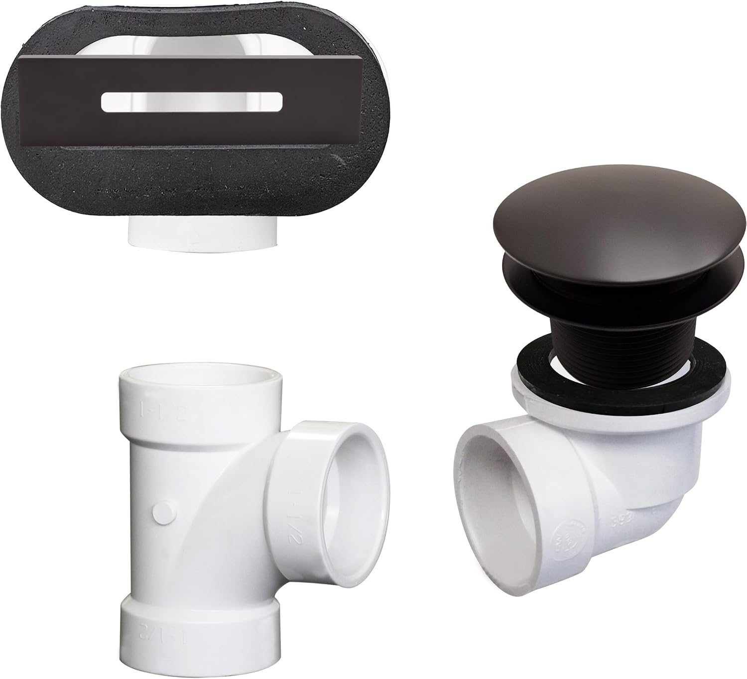Westbrass D560RK-12 SCH. 40 PVC 1-1/2' Coarse Thread Plumber's Pack Tip-Toe Bathtub Drain Plug with Linear Overflow Faceplate, Tee & Elbows, Oil Rubbed Bronze (20-Pack)