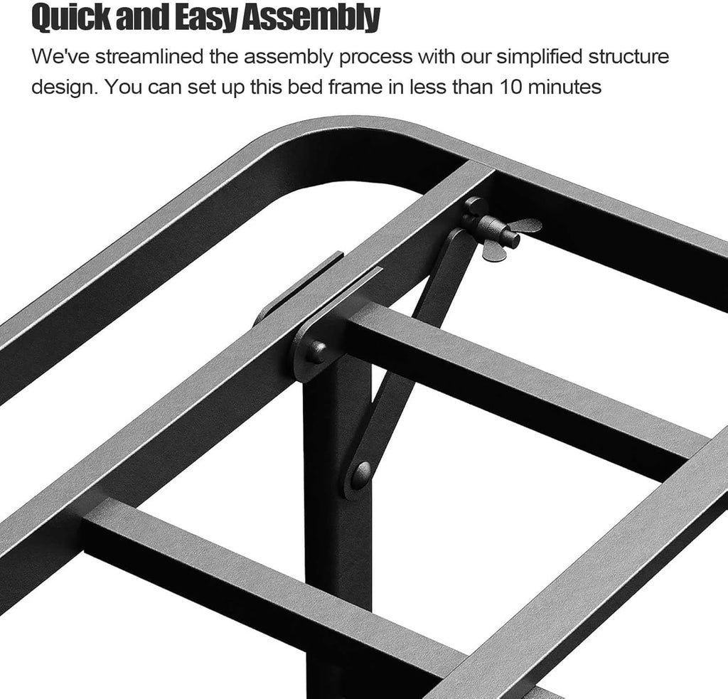 ZIYOO Heavy Duty Folding Bed Frame Queen Size, 12' High Sturdy Steel Slats Support for Mattress, Metal Platform Bed Frame Queen Size, No Box Spring Needed, Quick Assembly, Noise Free, Black