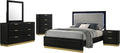 Coaster Home Furnishings Caraway Contemporary 5-Piece Bedroom Set Upholstered Eastern King Size LED Panel Bed Frame 55-inch Headboard Black 224781KE-S5