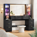 HAUOMS Big Vanity, 59.1' Fluted Wood Makeup Vanity Desk with Mirror and Sound Sync LED Lights, Large Vanity Dressing Table, 8 Drawers, 2 Glass Cabinets, with Charging Station for Girls, Women (Black)
