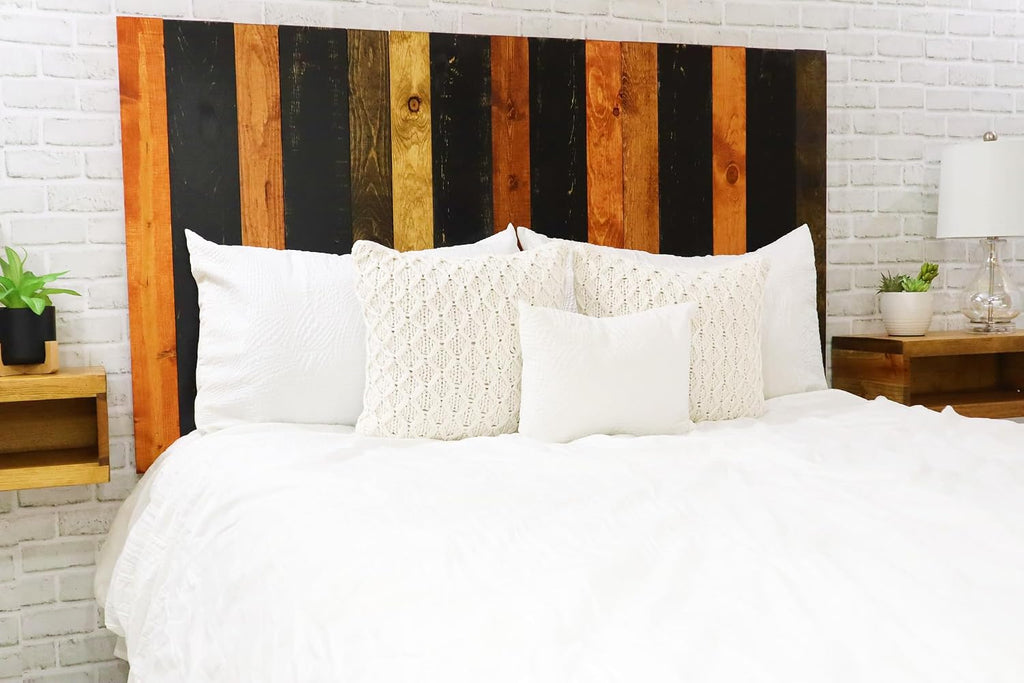 Barn Walls Cabin Mix Signature Design, Multicolored Solid Wood Headboard, Floating Panels, Wall Mount, Adjustable Height, Easy Assembly, Queen Size
