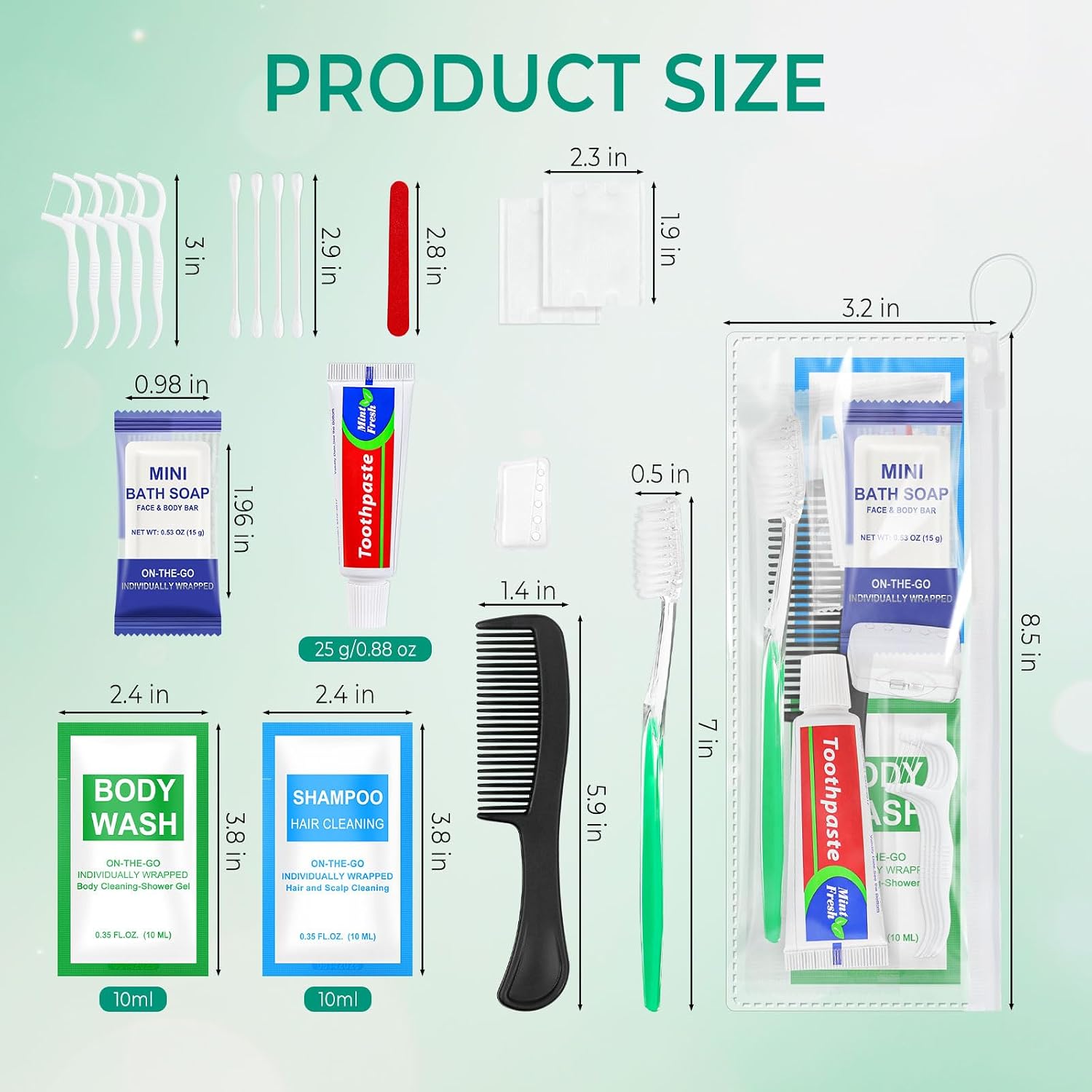 100 Sets Personal Hygiene Kit Bulk,10-IN-1 Green Individually Wrapped Disposable Travel Toothbrushes and Hotel Vanity Set Basic Toiletry Supplies for Homeless,Guests,Charity