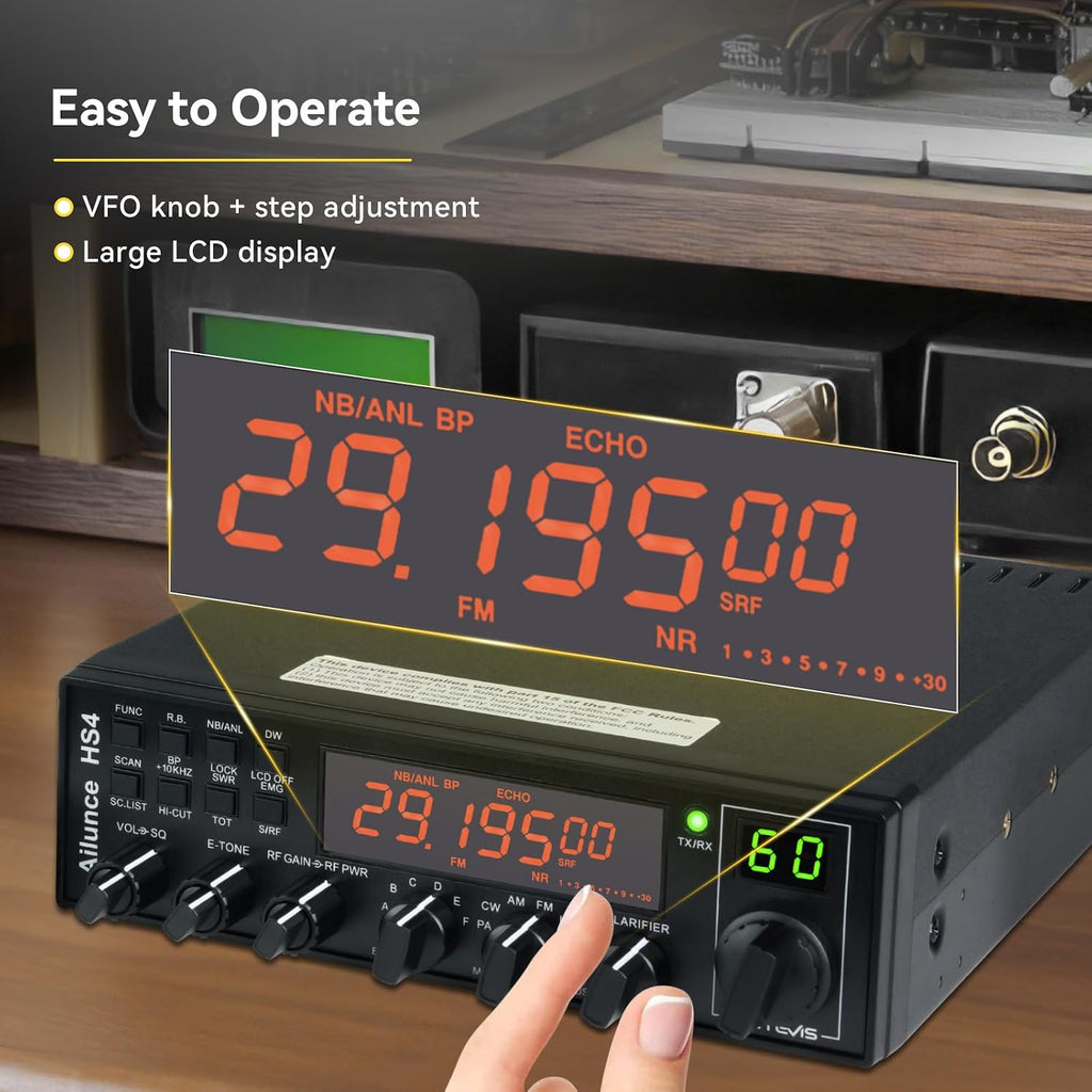 Retevis Ailunce HS4 10 Meter Radio, SSB Ham Radio Base Station, CW/LSB/USB/AM/FM/PA Mobile Transceiver, Noise Reduction, ASQ, SWR Protection, Long Range Amateur Mobile Radio for Contest, Truck, Shacks
