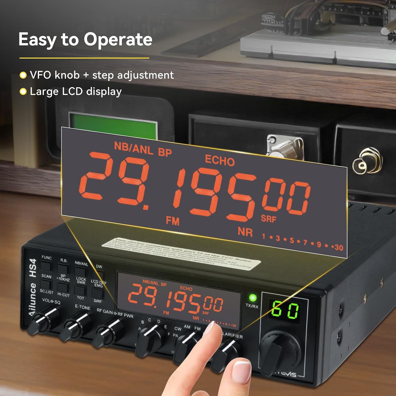 Retevis Ailunce HS4 10 Meter Radio, SSB Ham Radio Base Station, CW/LSB/USB/AM/FM/PA Mobile Transceiver, Noise Reduction, ASQ, SWR Protection, Long Range Amateur Mobile Radio for Contest, Truck, Shacks