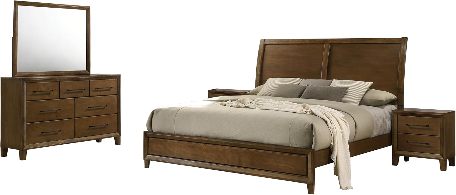 New Classic Furniture Ballard 5-Piece Wood Cal King Bedroom Set with 2-Nightstands, Walnut Brown