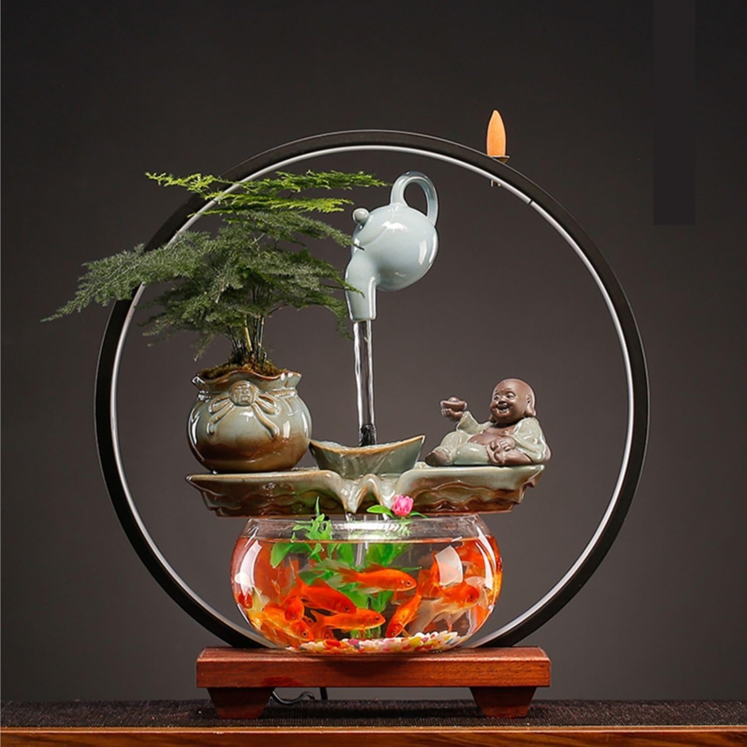 Water Fountains Indoor Creative Glass Fish Tank Ceramic Hanging Pot Ornaments Circulating Water Fountain Office Decoration Tabletop Fountain Tabletop Fountain