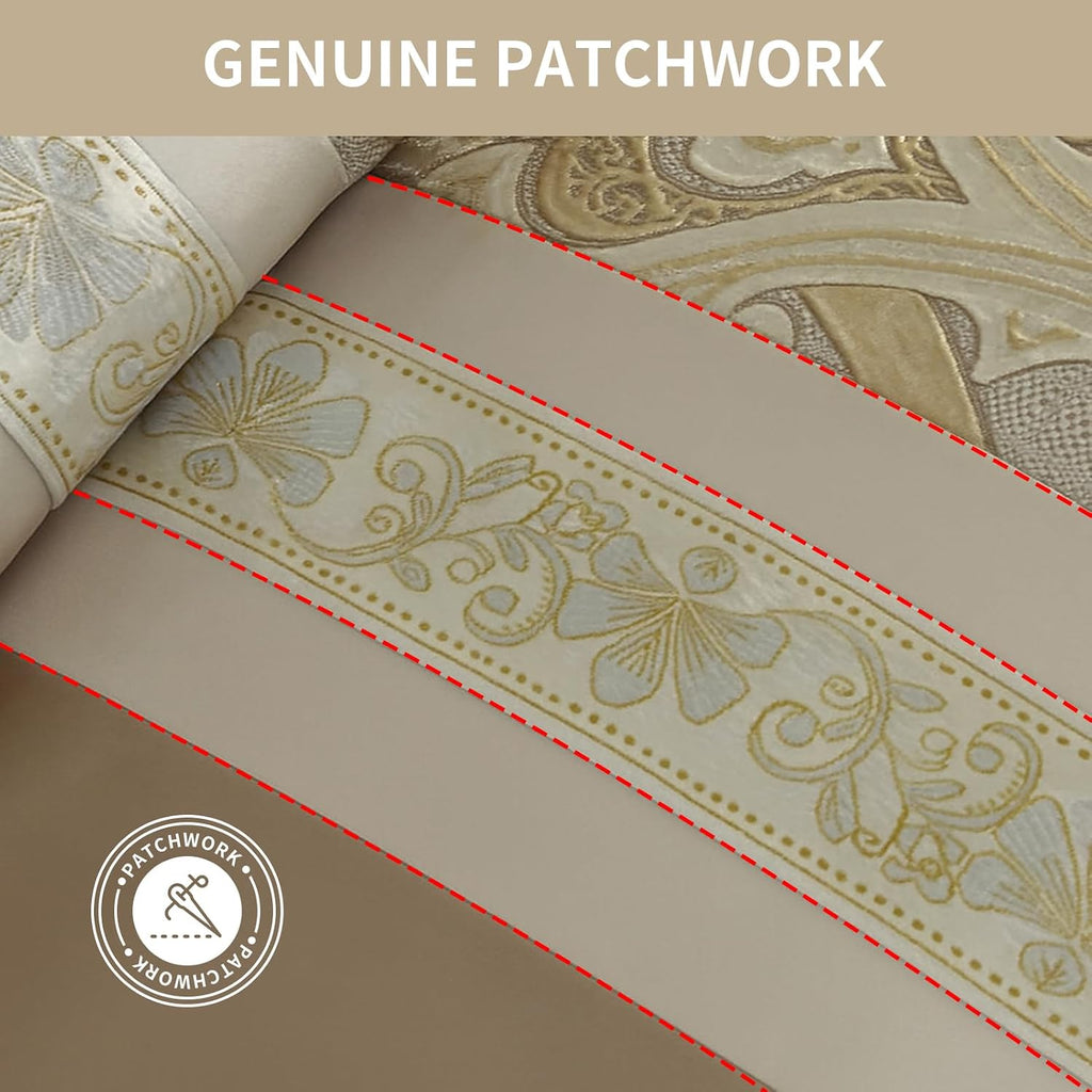 Bedduvit Luxury 7 Piece Bed in Bag, Vintage Damask Jacquard Thick California King Comforter Set, Luxurious Genuine Patchwork Cal King Bedding Set with Bed Skirt, Decor Pillows, Shams, Gold/Beige/Cream