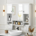 Merax Medicine Cabinet with Mirror, Wall Mount Bathroom Cabinet 35' x 28' Over Toilet Storage Cabinet Organizer with Doors, Open Shelves, and Towel Bars, Mirrored Bathroom Wall Cabinet