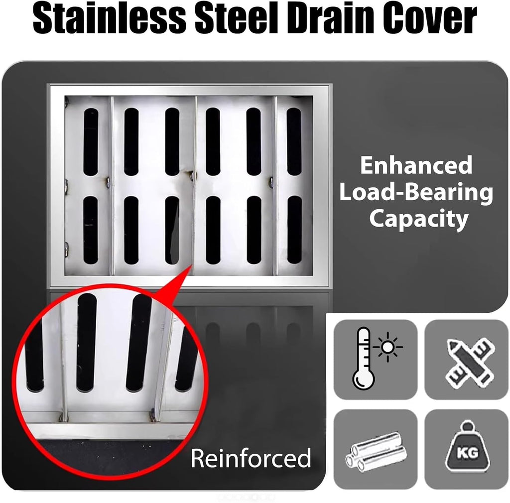Sewer Drain Grate Cover Set, Stainless Steel Outdoor Drainage Channel with Frame, Commercial Rainwater Trench for Efficient Water Management