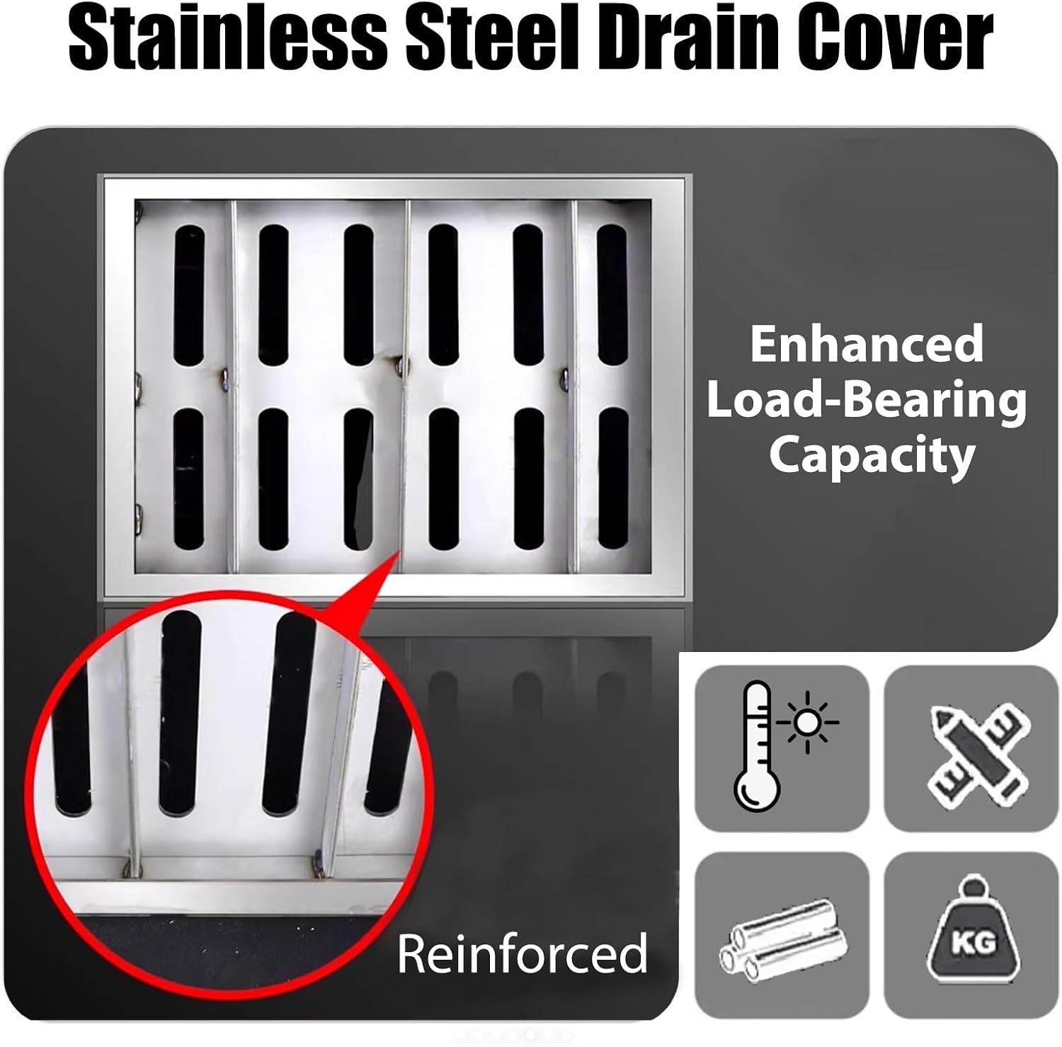 Sewer Drain Grate Cover Set, Stainless Steel Outdoor Drainage Channel with Frame, Commercial Rainwater Trench for Efficient Water Management