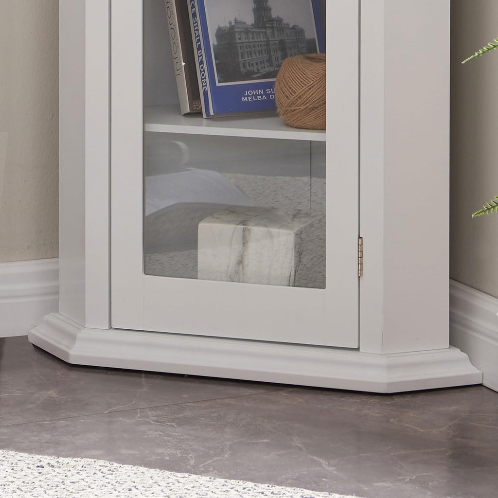 Kings Brand Furniture - Corner Curio Storage Cabinet with Glass Door, White Finish