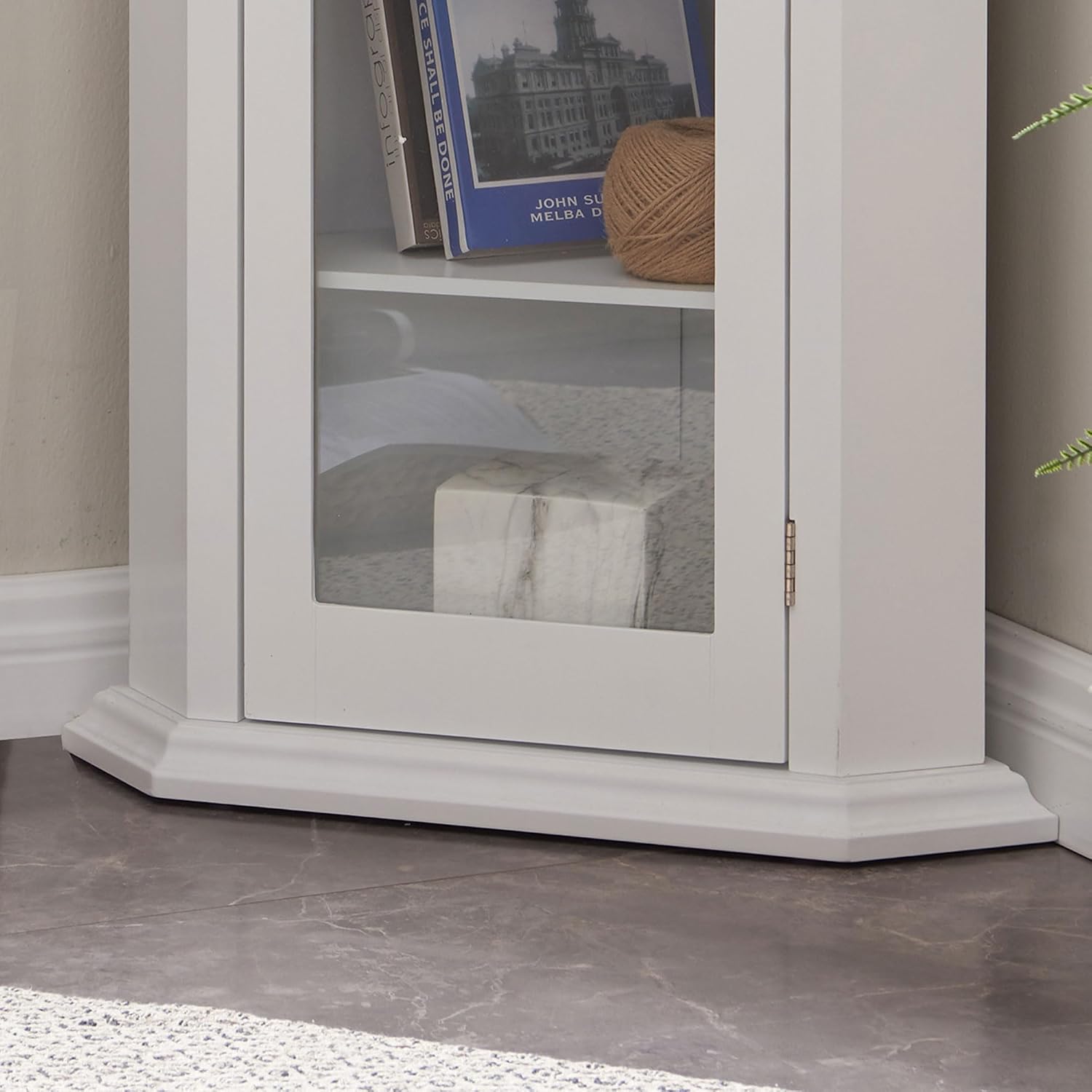 Kings Brand Furniture - Corner Curio Storage Cabinet with Glass Door, White Finish