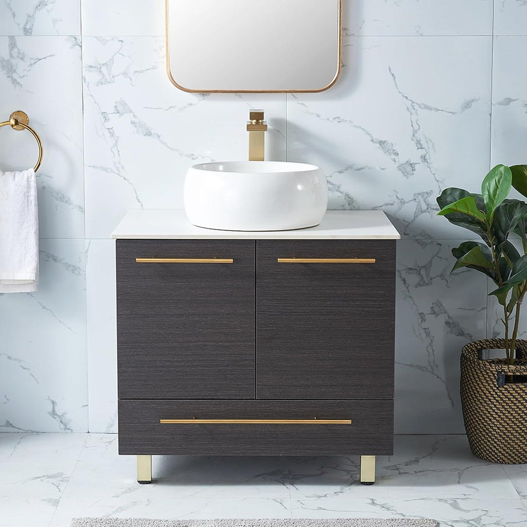 30' Bathroom Vanity, Black Bathroom Cabinet Combo, Modern Sink Vanity Set, Round Countertop Sink, 2 Doors 1 Drawer