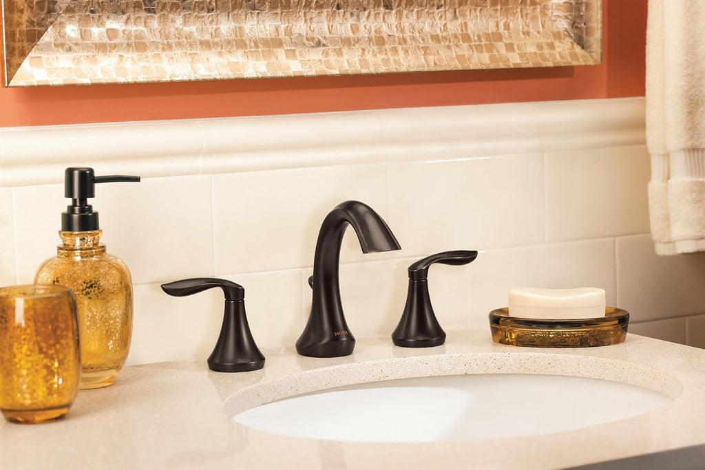 Moen Eva Oil-Rubbed Bronze Two-Handle High Arc Widespread Bathroom Sink Faucet for 3-Hole Setups with Valve Included, TV6420ORB