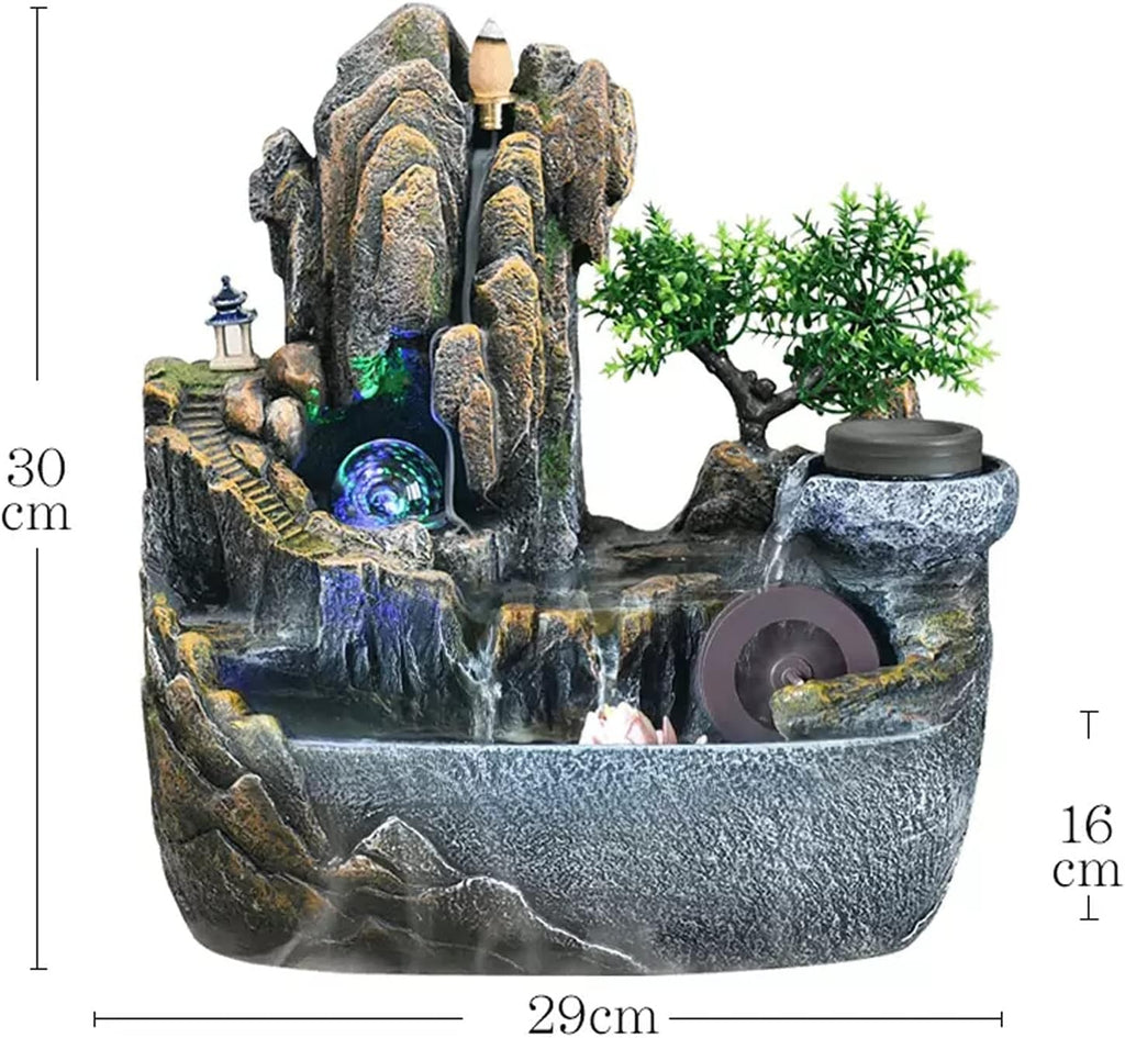 Desktop Fountain Tabletop Water Fountain with Cascading Rock Waterfall and Rockery Stream Zen Meditation Indoor Feature with Automatic Pump for Home Office Bedroom Desk Decoration(Small)