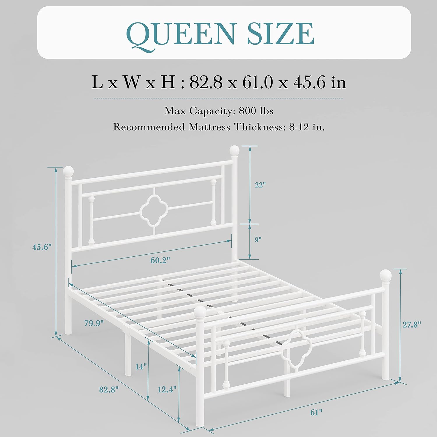 HOOMIC 14 Inch Queen Size Metal Platform Bed Frame, Vintage Victorian Style, Wrought Iron Headboard and Footboard/Mattress Foundation for Storage/No Box Spring Required/Easy Assembly/White