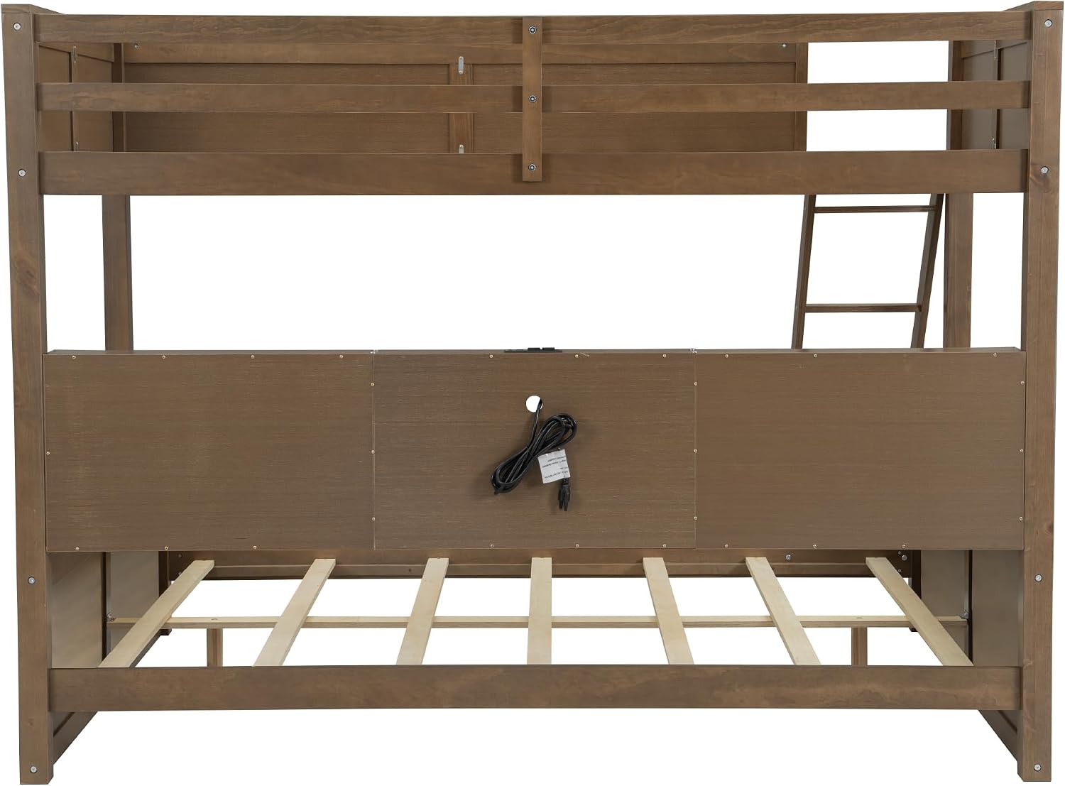 RUNNA Twin XL Over Queen Bunk Bed with Storage Cabinets and USB Ports, Solid Pine Wood Frame, Safety Guard Rails, No Box Spring Needed (Wood1, Twin XL Over Queen)