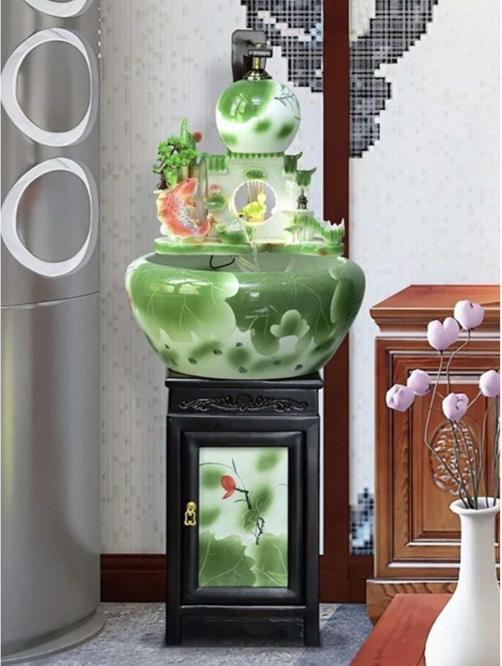 Cascading Rock Outdoor Water Fountain Ceramic Circulating Water Fountain Fish Tank, Living Room Courtyard New Chinese Floor Decoration for a Calming in Outdoor