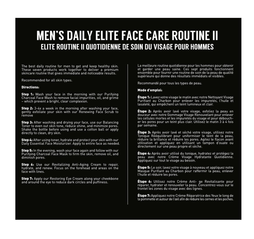 Brickell Men's Daily Elite Face Care Routine II, Toner, Charcoal Face Wash, Face Scrub, Anti-Aging Cream, Eye Cream, Charcoal Mask & Moisturizer, Activated Charcoal, Peptides, Hyaluronic Acid, Scented