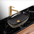 Strictly Sinks 23.5 Inch Bathroom Vessel Sink – Glossy Black w/Gold Swirls Design Ceramic Countertop Bathroom Sink – Above Counter Luxurious Vessel Sink for Bathroom (23-1/2″ W x 15″ L x 5-1/4″ H)