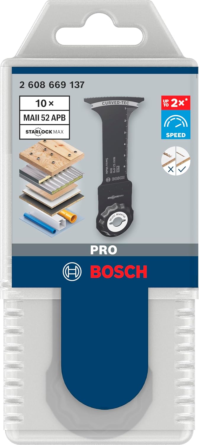 Bosch 10x PRO Multi Material MAII 52 APB Multitool Blade (for Wood with Nails, Metal Sandwich, Width 52 mm, Professional Accessory Multitool)